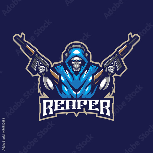 Reaper mascot logo design vector with modern illustration concept style for badge, emblem and t shirt printing. Angry reaper illustration for sport and esport team.