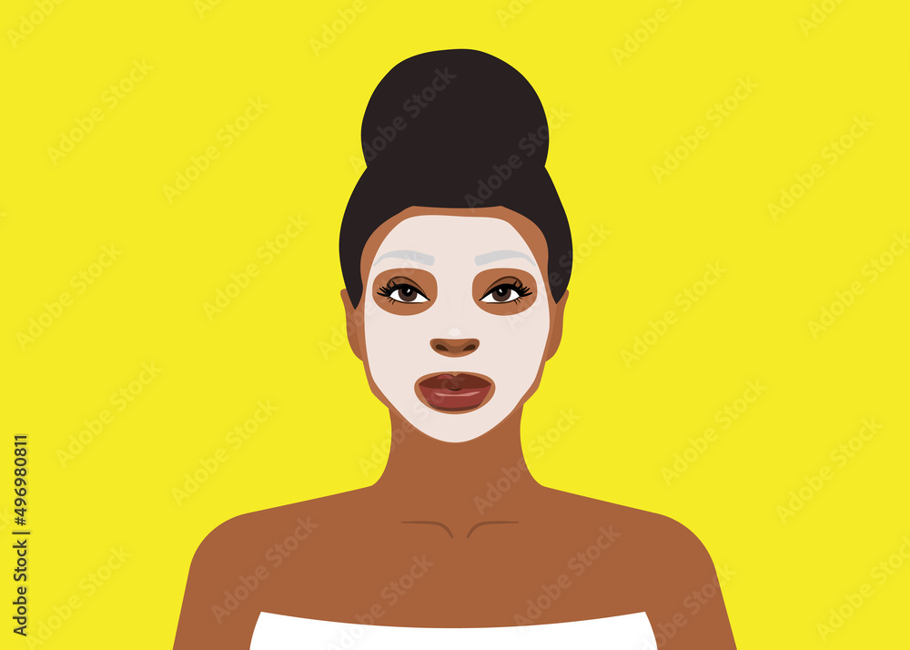 african american woman portrait with facial cosmetic clay mask skin care and beauty vector illustration african american woman portrait with facial cosmetic clay mask skin care and beauty vector illustration