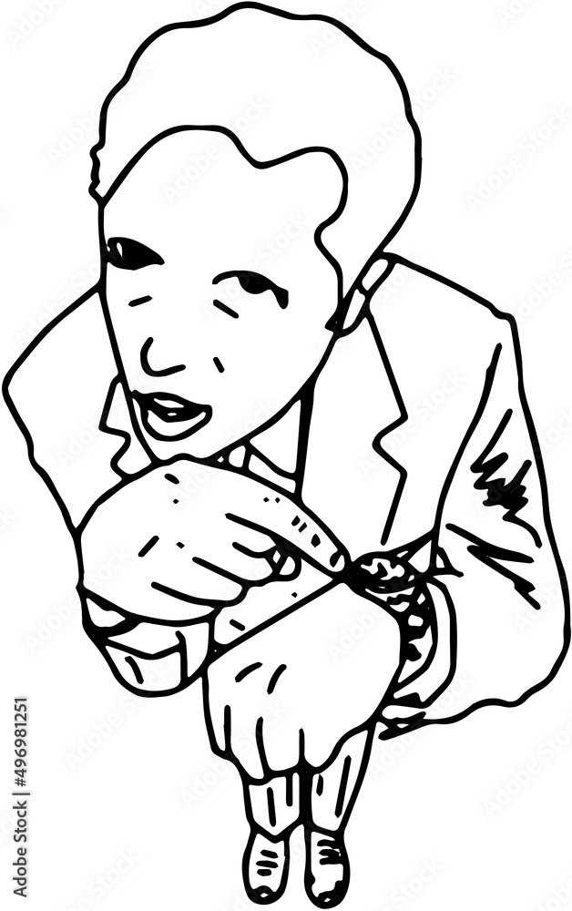 Line art illustration of angry boss showing his watch time in anger to his employee, outline sketch drawing of angry boss showing his watch Line art illustration of angry boss showing his watch time in anger to his employee, outline sketch drawing of angry boss showing his watch