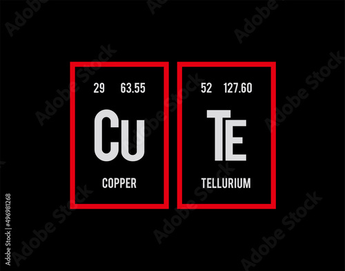 Cute - Periodic Table of Elements on black background in vector illustration.