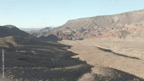 High aerial drone backwards above Kingman Wash, Arizona near Lake Mead