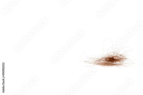 Brown hair, hair loss every day, serious problems and hair loss on a white background.