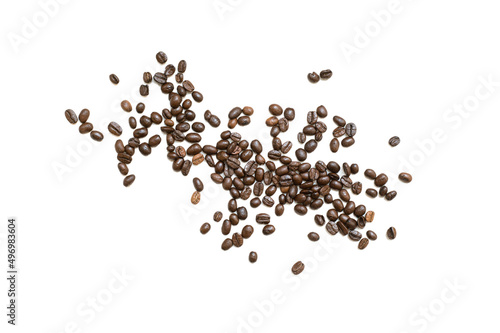 Mixture of different kinds of coffee beans on white background