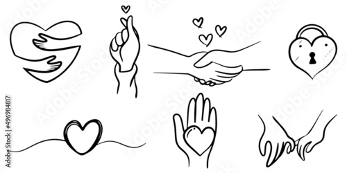 Set of hand drawn Friendship and Love on doodle style, vector illustration.