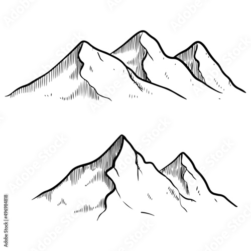 Hand drawn Mountain in sketch style isolated on white background. Vector illustration.