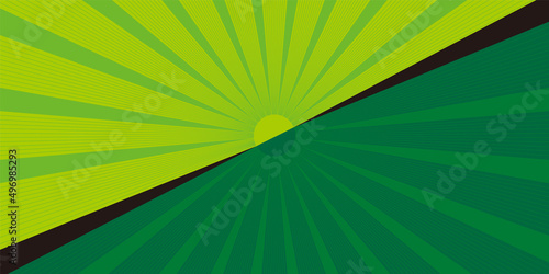 二分割された2色使いの集中線、放射線の背景イラスト　緑系　バックグラウンドバナー