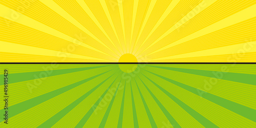 二分割された2色使いの集中線、放射線の背景イラスト　バックグラウンドバナー