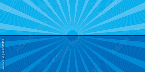 二分割された2色使いの集中線、放射線の背景イラスト　青系　バックグラウンドバナー