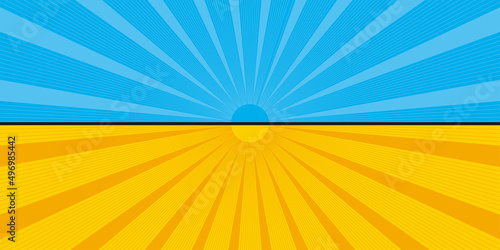 二分割された2色使いの集中線、放射線の背景イラスト　バックグラウンドバナー