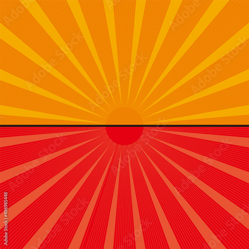 二分割された2色使いの集中線、放射線の背景イラスト　赤系　バックグラウンドバナー