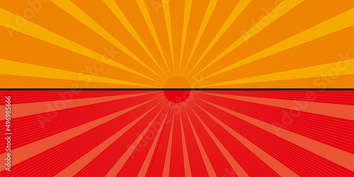 二分割された2色使いの集中線、放射線の背景イラスト　赤系　バックグラウンドバナー