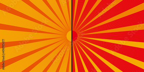 二分割された2色使いの集中線、放射線の背景イラスト　赤系　バックグラウンドバナー