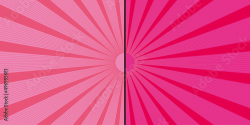 二分割された2色使いの集中線、放射線の背景イラスト　ピンク系　バックグラウンドバナー