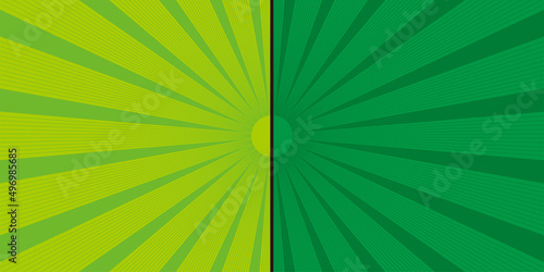 二分割された2色使いの集中線、放射線の背景イラスト　緑系　バックグラウンドバナー