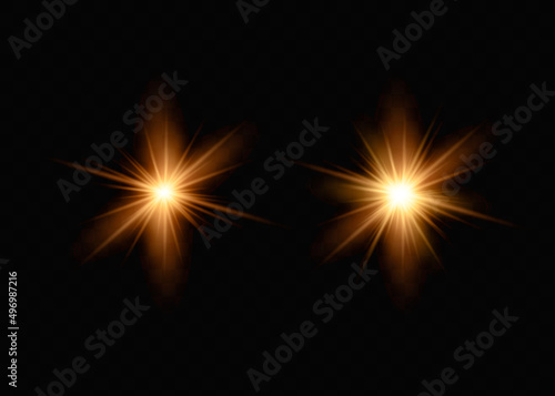 The transparent shining sun  bright flash. Star on transparent background. Sparkling magic dust particles. Bright Star.