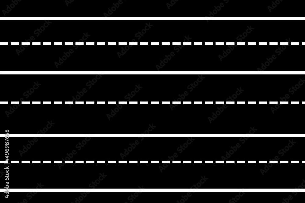 Horizontal road pattern illustration. White lines on black background