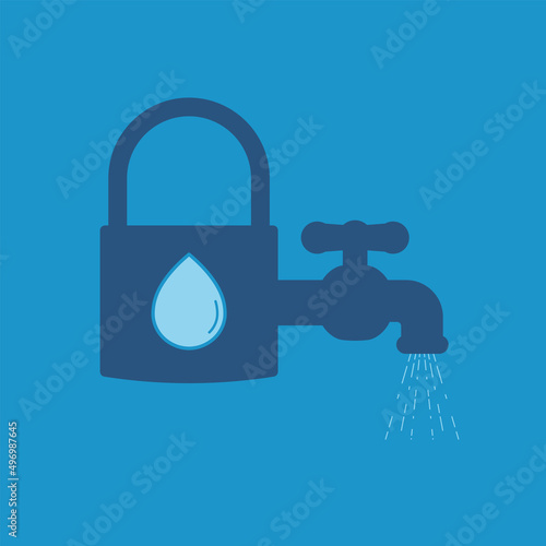 Silhouette of running tap water merged with padlock and water drop icon as a gimmick of water security. Vector illustration outline flat design style.