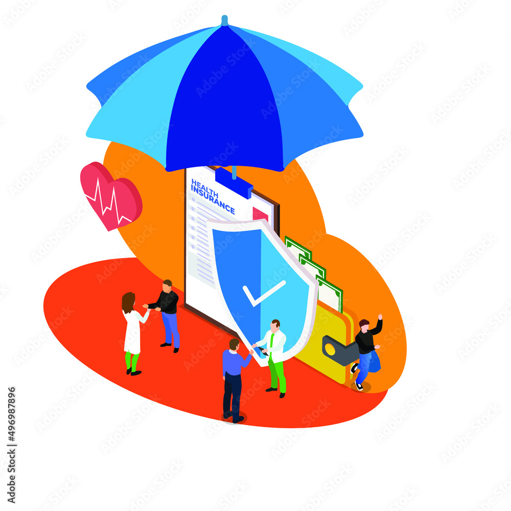 Obraz premium Health insurance isometric 3d vector illustration concept for banner, website, illustration, landing page, template, etc