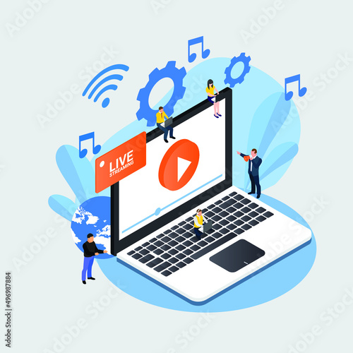 Live streaming isometric 3d vector illustration concept for banner, website, illustration, landing page, template, etc