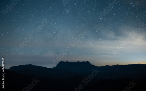 View of Doi Luang Chiang Dao mountain in Chiang Mai province of Thailand at night. © boyloso