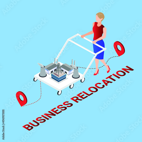 Business - factory relocation isometric 3d vector illustration concept for banner, website, illustration, landing page, template, etc