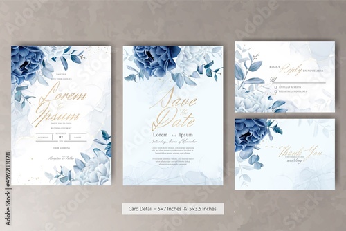 Realistic Watercolor Floral Wedding Invitation Card Template with Hand Drawn Flower and Leaves