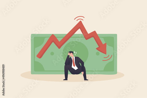 government credit or bond.  Global and domestic money loss problem. Bad economy and finance deficit risk symbol. Country loan crisis and bankruptcy risk.