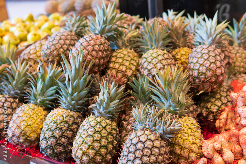 Fresh tropical fruit pineapples on the market Fresh tropical fruit pineapples on the market