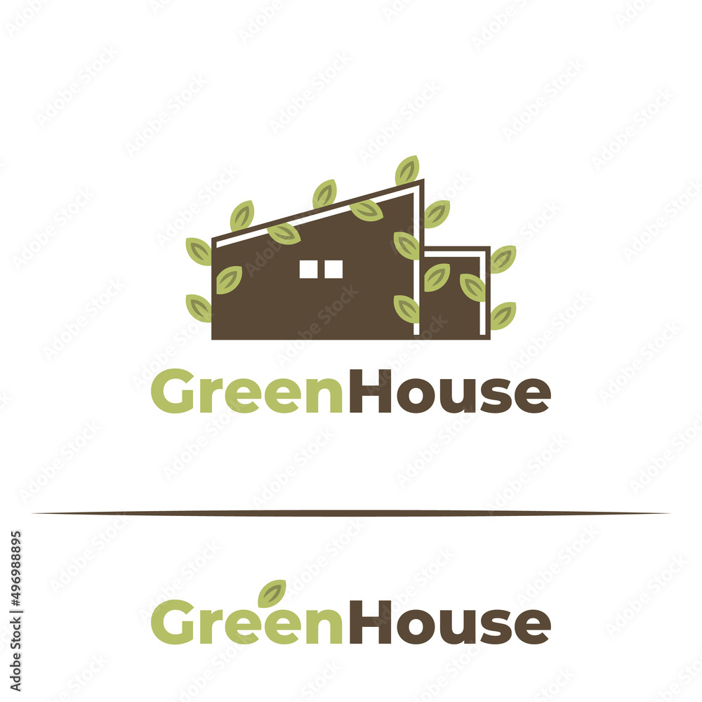 Green house eco logo vector illustration design, House ecology logo design inspiration template