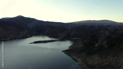 Pyramid lake near Tejon Pass. California reservoir. Aerial view photo