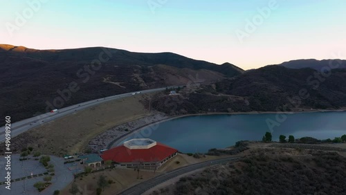 Pyramid Lake Los Angeles County. Visitor center Tejon Pass, aerial drone. photo