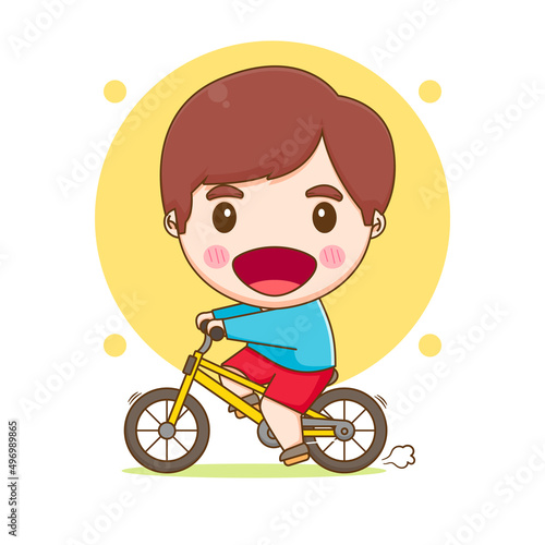 happy cute kid boy riding bike chibi hand drawn cartoon character