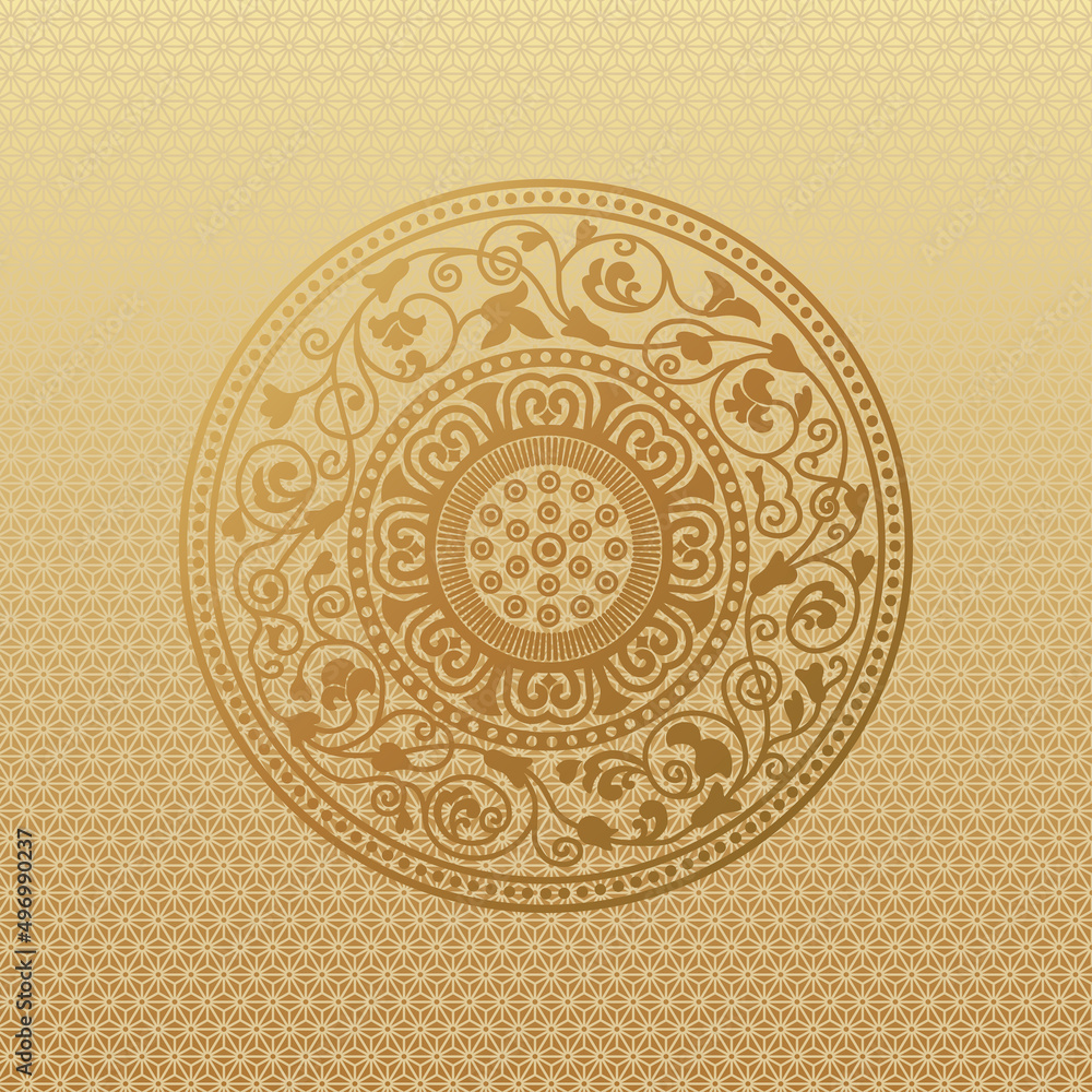 Fototapeta premium Korean traditional pattern Vector illustration, korean old patterns golden color background. Graphic design elements. Isolated objects, oriental vector pattern