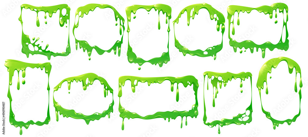 Obraz na plátně Frames of liquid green slime flows, dripping poison goo
