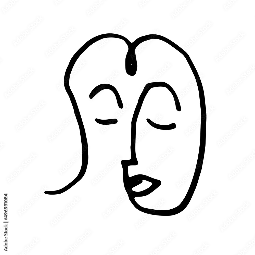 Faces doodle set. Line human face. Hand-drawn Woman face. Stamp for nails. Faces doodle set. Line human face. Hand-drawn Woman face. Stamp for nails.