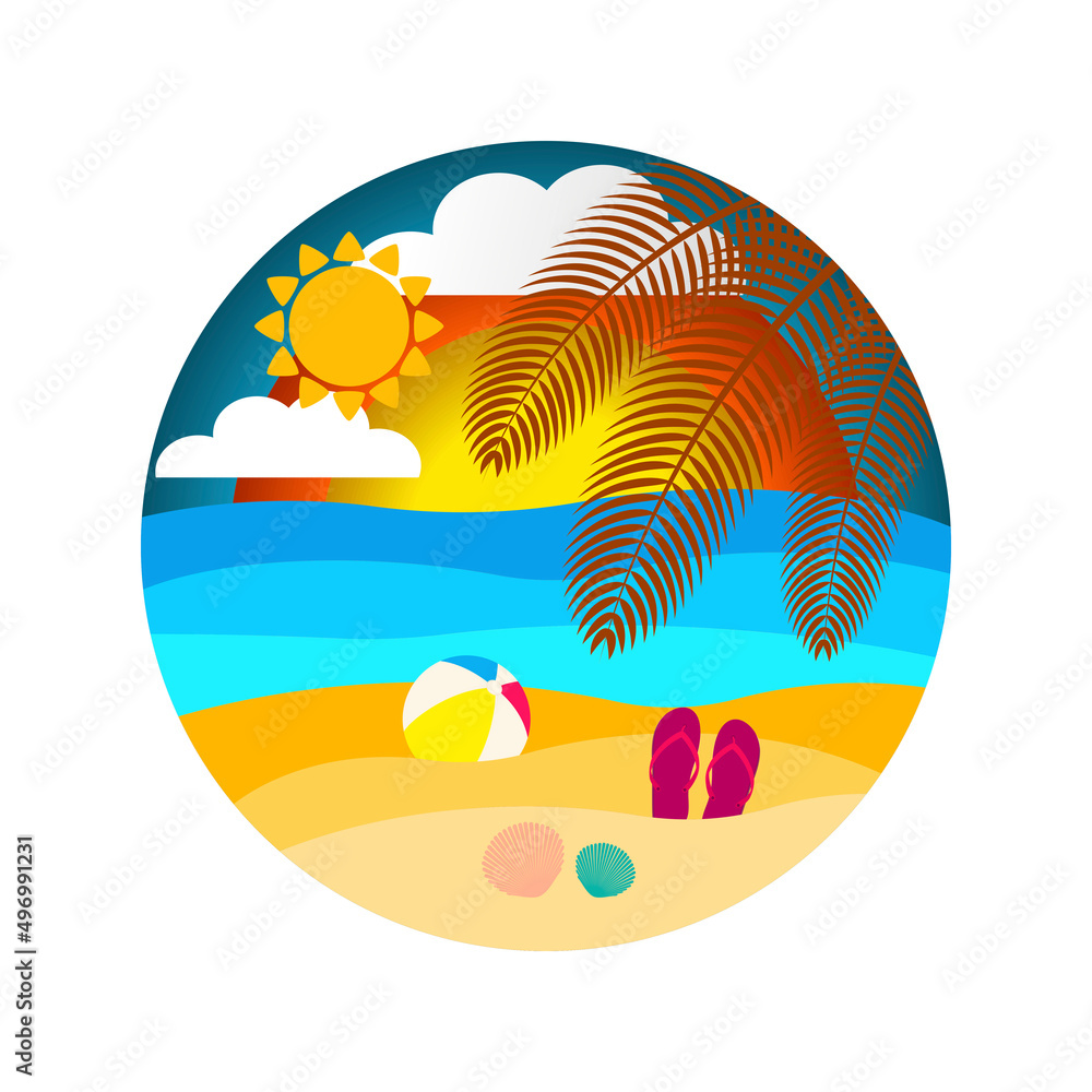 Summer landscape, summer beach. illustration isolated on white background for advertising banners, flyers, posters, leaflets and more