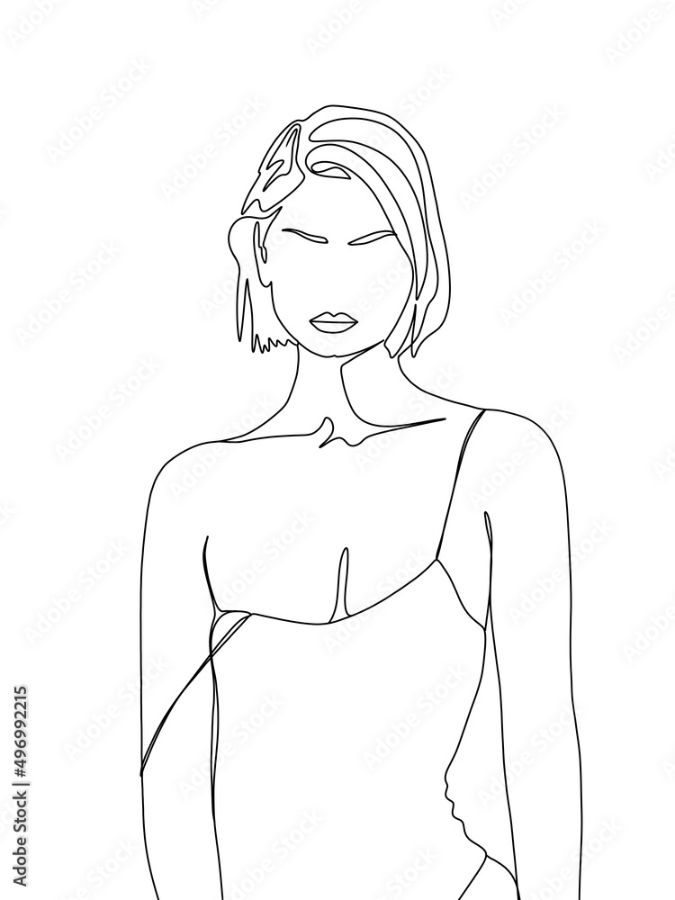 A Portrait Of A Woman Getting Undressed Is Drawn In One Line Art Style 