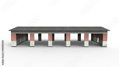 Old industrial building render on a white background. 3D rendering