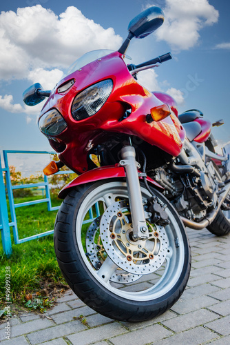 Fototapeta Naklejka Na Ścianę i Meble -  Sports motorcycle close-up. Motorcycle elements. Biker motorcycle.