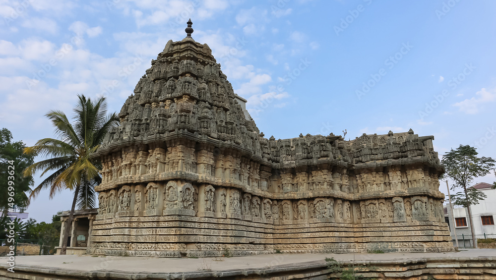 Side exterior view of Lakshminarsimha Temple, Javagal, Hassan, Karnataka, India