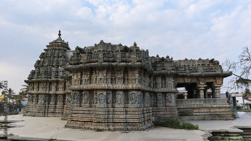 Side exterior of Lakshminarsimha Temple, Javagal, Hassan, Karnataka, India