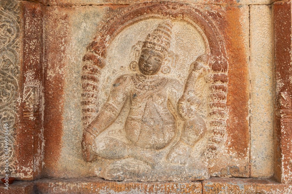 Sculpture of Kuber on Lord Shiva Temple, Lakshmanlingeshwara Temple, Avani, Kolar, Karnataka, India