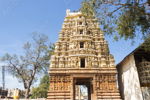 Main Entrance Gate of Lord Someshwara Temple, it is an ornate 14th century Vijayanagara era Dravidian style construction, Kolar, Karnataka, India