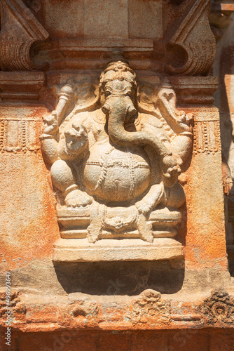 Carving Sculpture of Lord Ganesha, Lambodar on Lakshmanlingeshwara Temple, Avani, Kolar, Karnataka, India photo