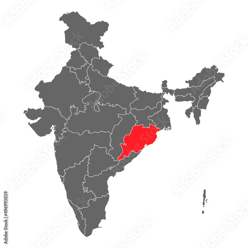 India map graphic, travel geography icon, indian region ODISHA, vector illustration