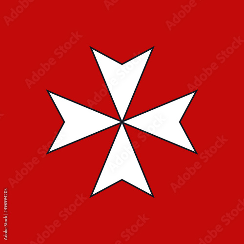 Maltese cross, icon on a red, vector.