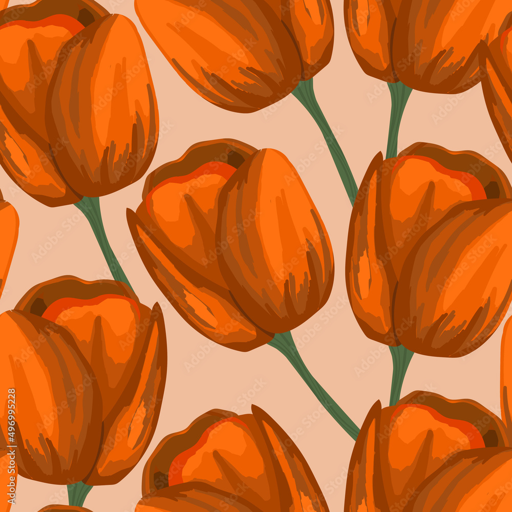 spring-colorful-vector-illustration-with-orange-tulips-cartoon-style