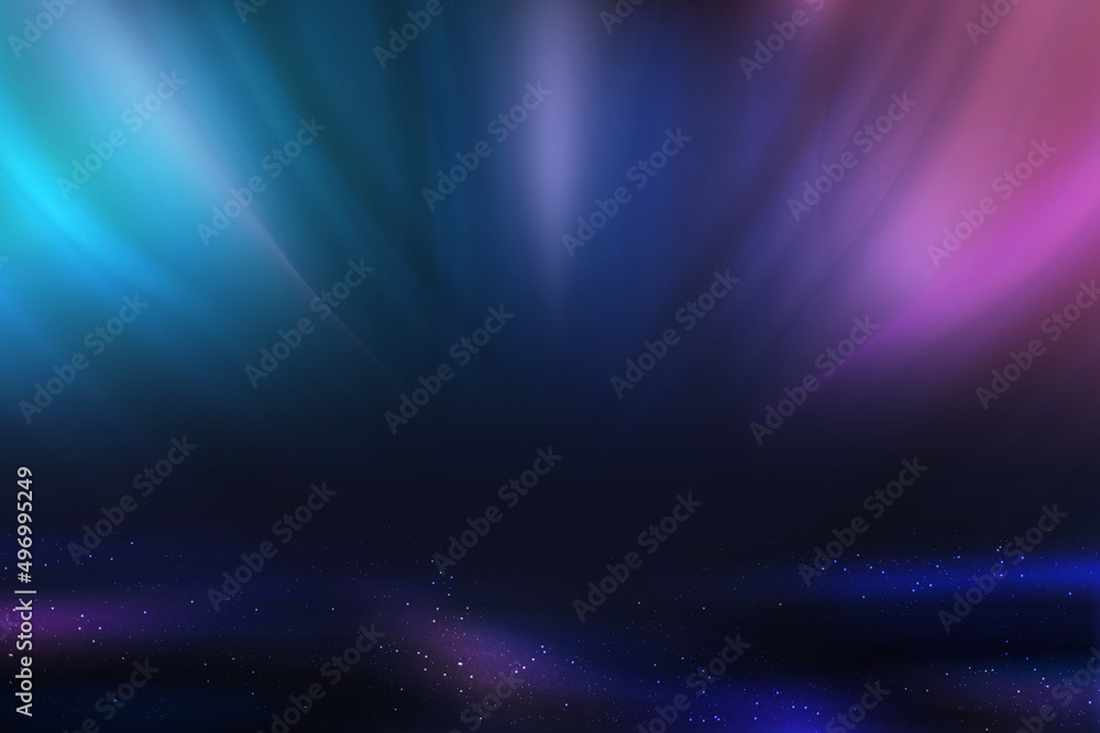 Magic abstract background, blue and purple blurred motion lines and stars in space vector illustration. Neon stripes and luminous waves of galaxy in digital advertising presentation for product