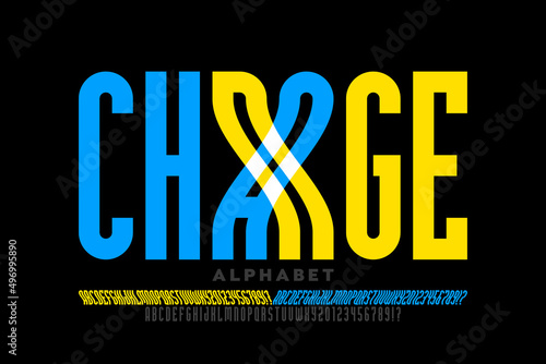Modern condensed style font design with some alternate letters and numbers, vector illustration