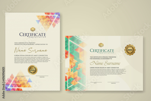 Two set certificate template with dynamic and futuristic polygonal color and modern background.